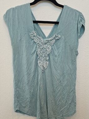 Maurices Light Blue Crochet V-Neck Tunic